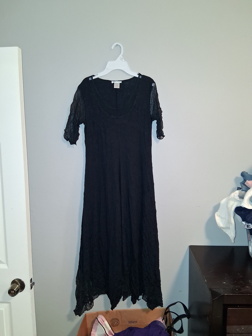 Black Maxi Dress with Short Sheer Sleeves